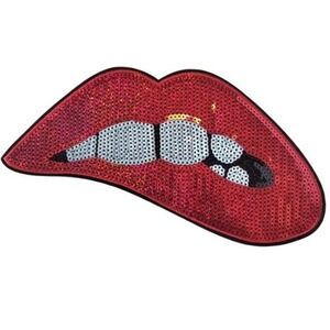 Red‎ Sequin Lips Patch Embroidered Iron On Applique DIY Craft Decoration